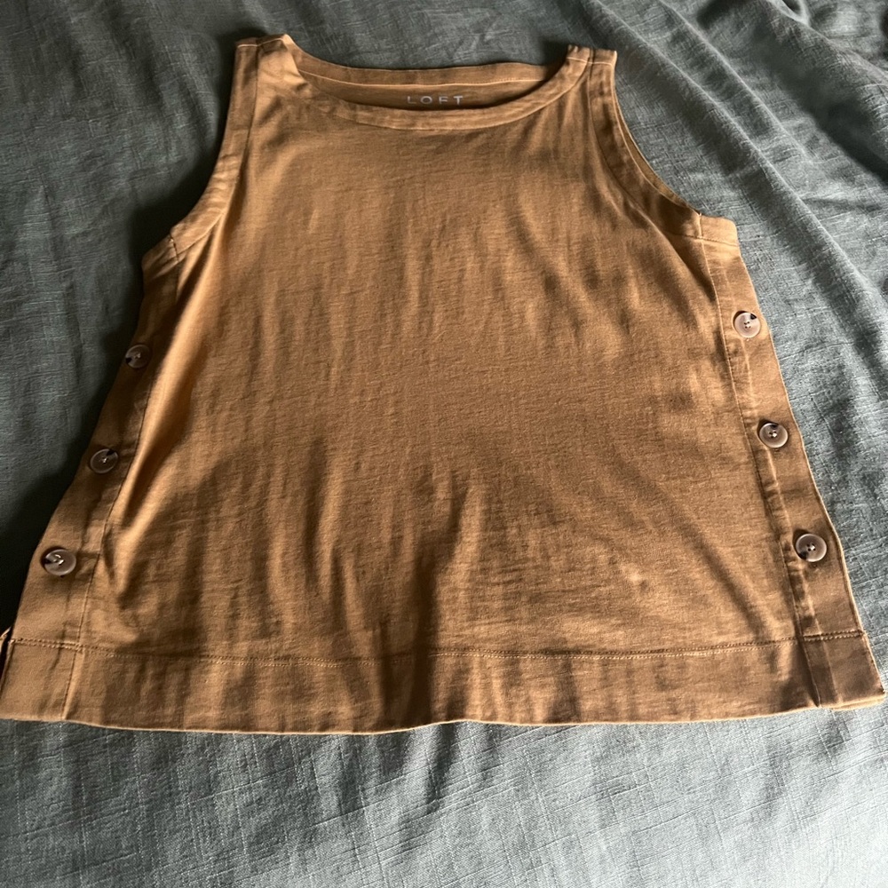 LOFT Beige Sleeveless Top with Side Buttons